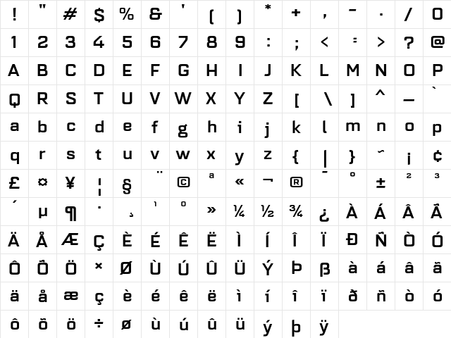 Quarca Ext Medium  glyph index