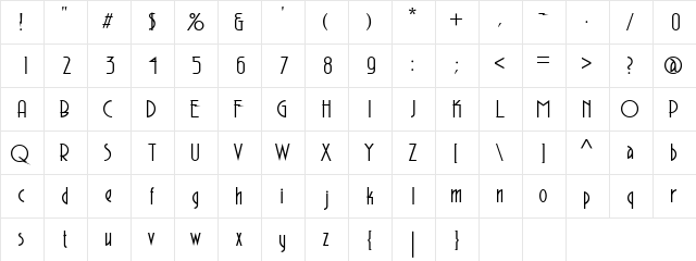 Aeronaut Regular  glyph index