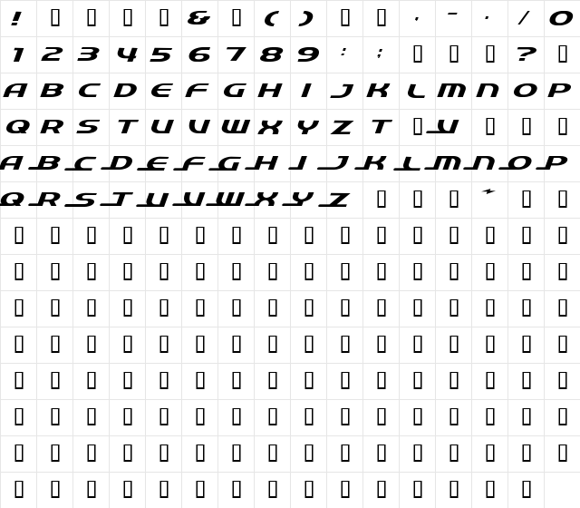 QuickExpress Regular  glyph index