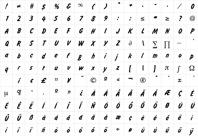 Slager Medium  glyph index
