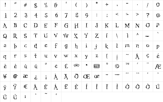 OWONeoHuman Regular  glyph index