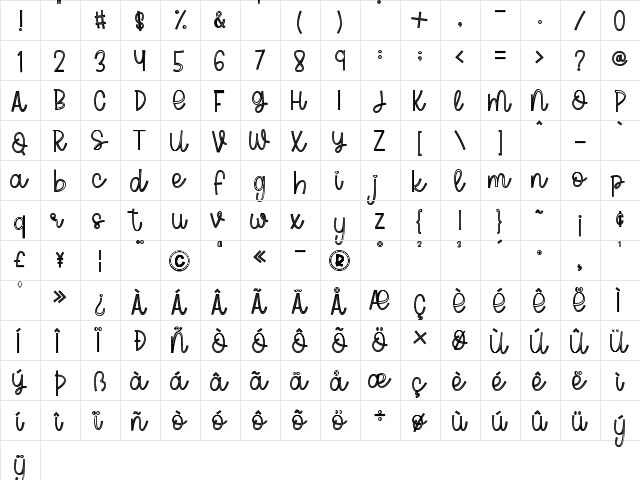 Aloha March line Regular  glyph index