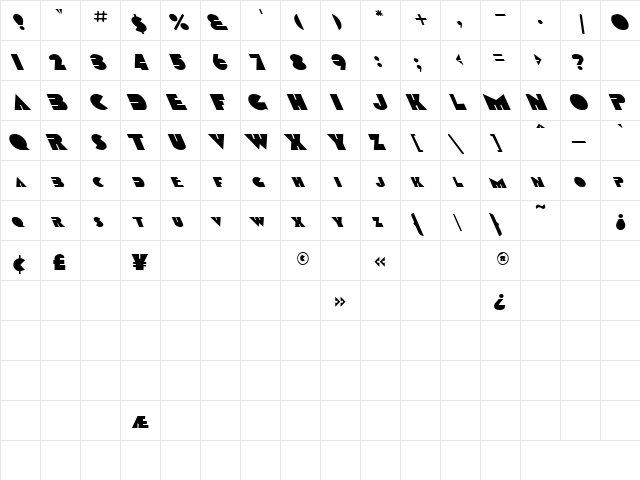 Rebel 6 Regular  glyph index