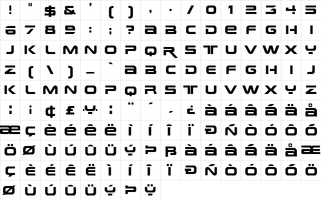 Earth Regular  glyph index