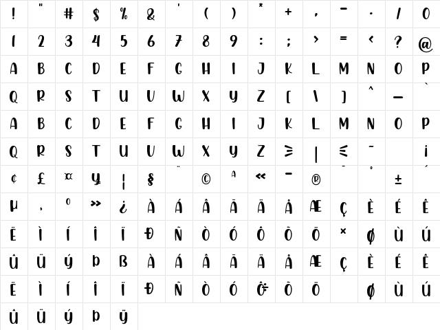 Chicken Quiche Regular  glyph index