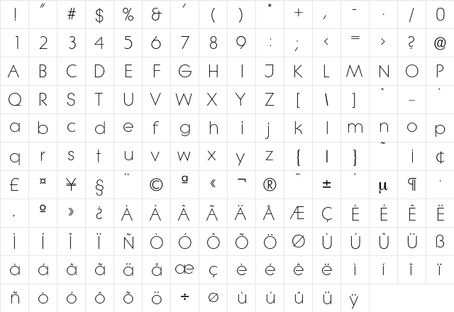 Litera-Light Regular  glyph index