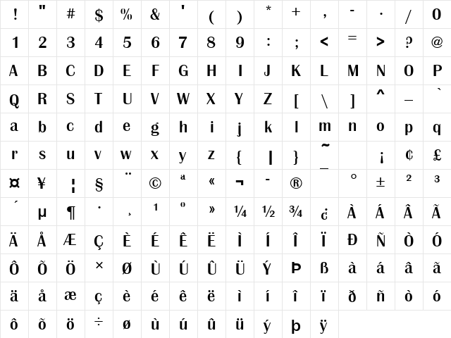 Britannic Becker Med Regular  glyph index