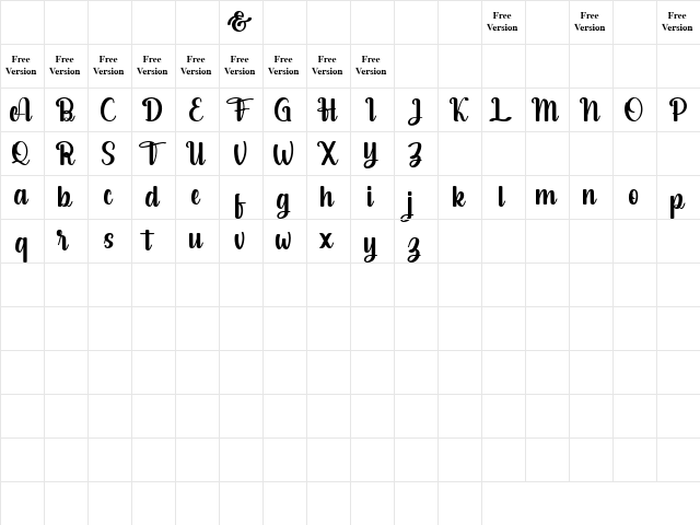salsabella Personal Use Only Regular  glyph index