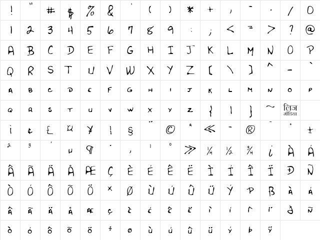 LEHN182 Regular  glyph index