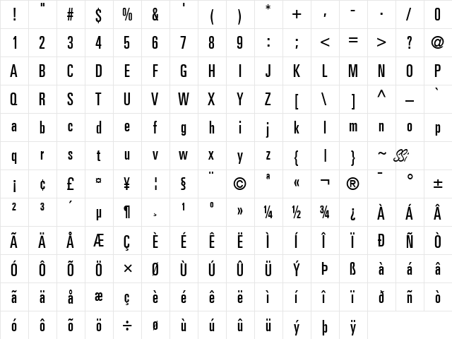 Nova Ultra SSi Ultra Condensed  glyph index