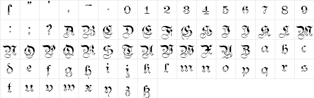 Teutonic No3 DemiBold  glyph index
