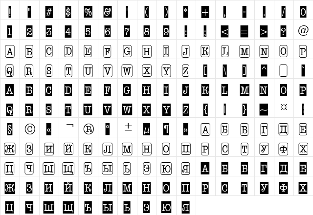 a_OldTyperNrCmCmb3 Regular  glyph index