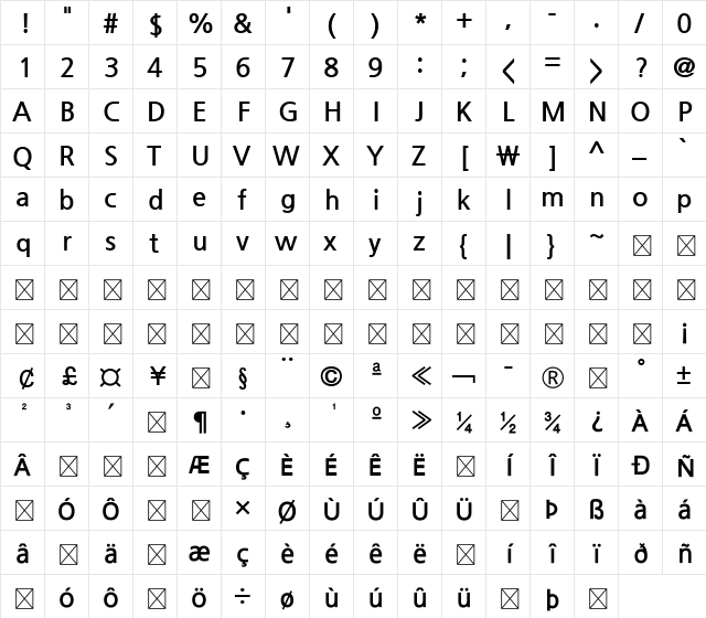 NanumGothic Bold  glyph index