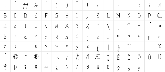 Whiteboard Venetian Regular  glyph index