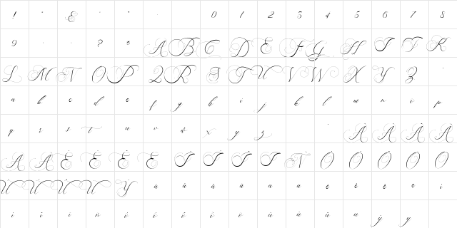 Beauty Angelique Regular  glyph index