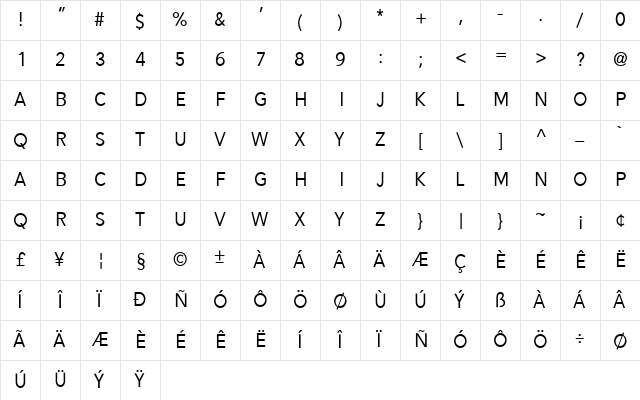 Alesand Regular  glyph index