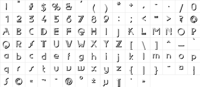 EdgeLineShadow Regular  glyph index