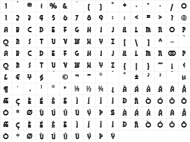 Foo Bar Inline NF Regular  glyph index