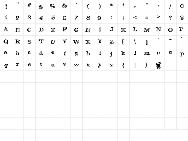 LD Letterpress Regular  glyph index