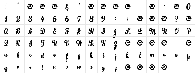 Saturday's Girl Regular  glyph index