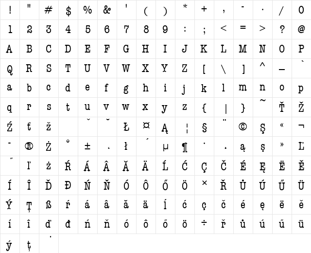 AmericanTypItcTEEMedCon Regular  glyph index