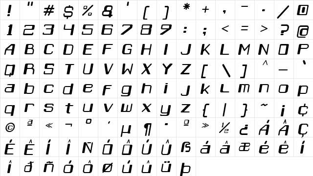 CaracasCursiva Cursiva  glyph index