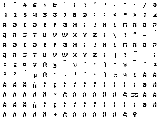 DexGothicD Eo Regular  glyph index