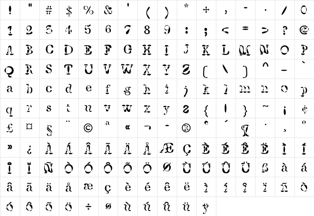 F2FWhaleTree LT Std Regular  glyph index