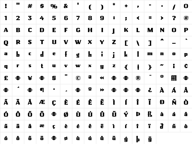 Pilsner Regular  glyph index
