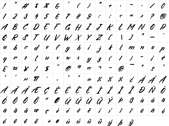 Fake Boss Regular  glyph index