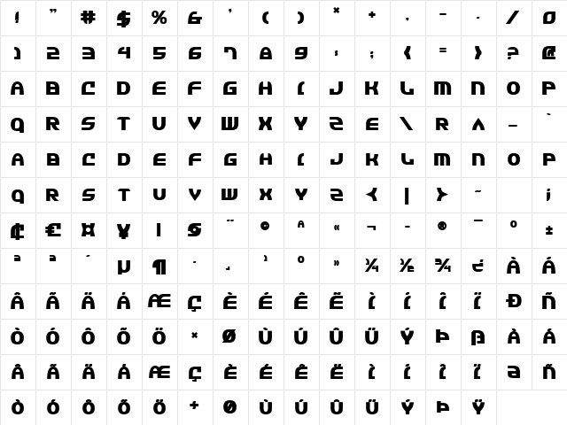 Jannisaries Bold Bold  glyph index