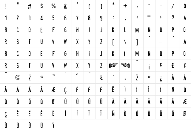 Device Regular  glyph index
