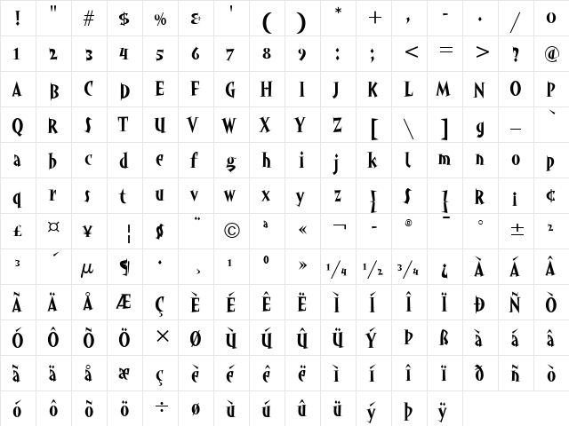 Angryhog ITC Regular  glyph index