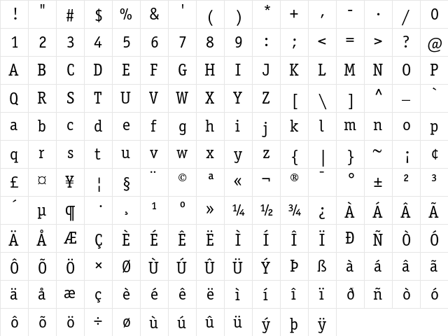ITC Officina Serif Book  glyph index