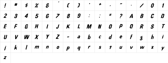 OregonDry Italic Italic  glyph index