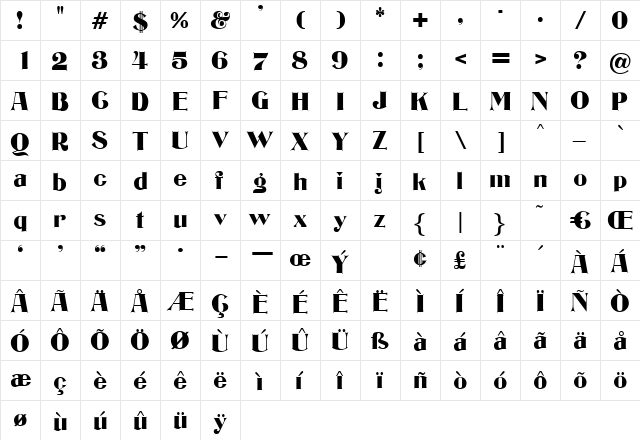 Richard Regular  glyph index