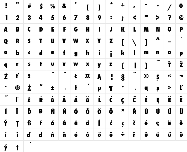 FuturaTEEExtBolCon Regular  glyph index