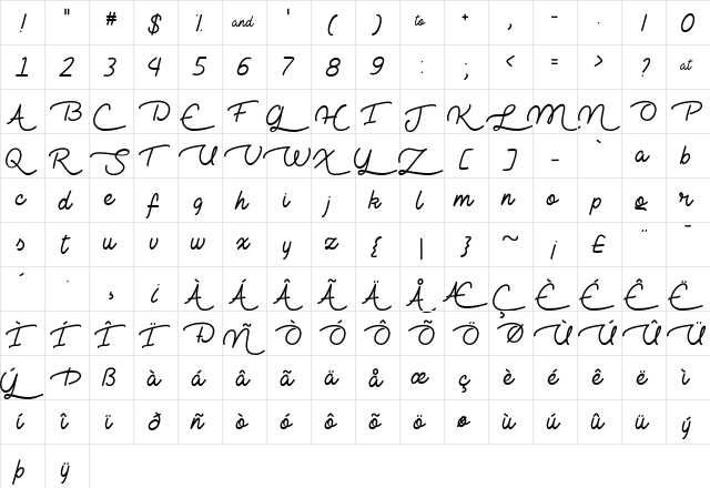 Lie to Me Regular  glyph index