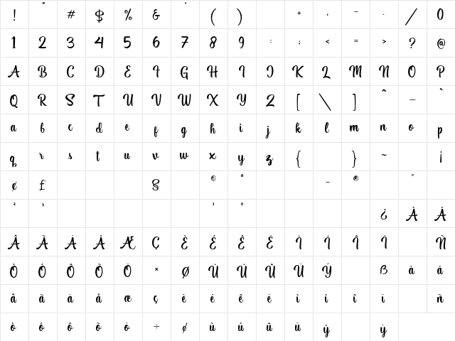 Quanto Regular  glyph index
