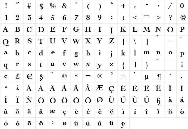 Lega Bold  glyph index