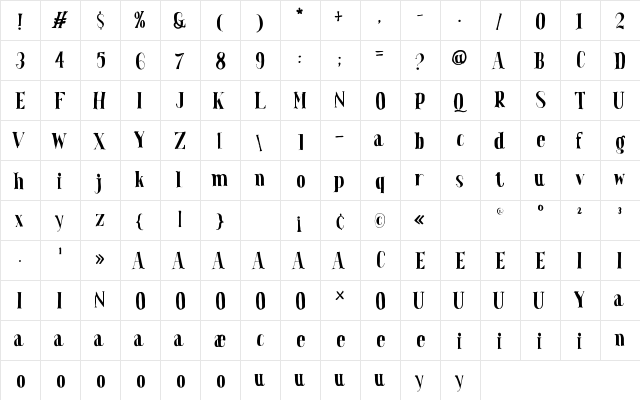 Rosta Regular  glyph index