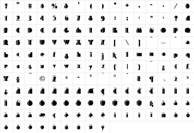 PlazaSuite Regular  glyph index