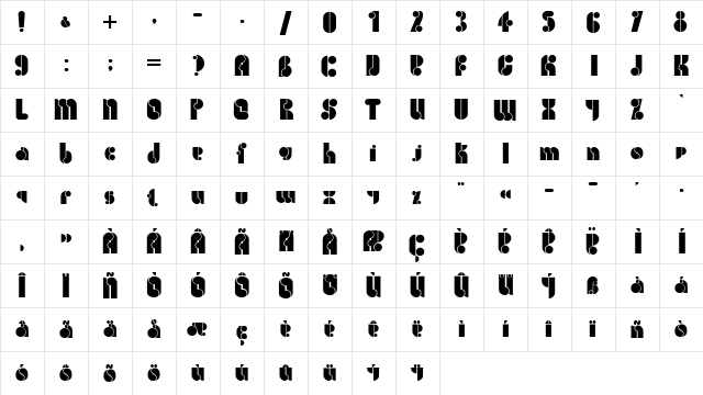 Carmen LT Regular  glyph index