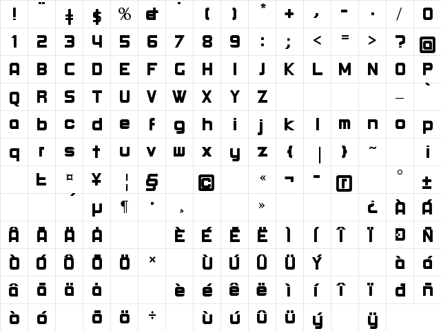 Round Bold  glyph index