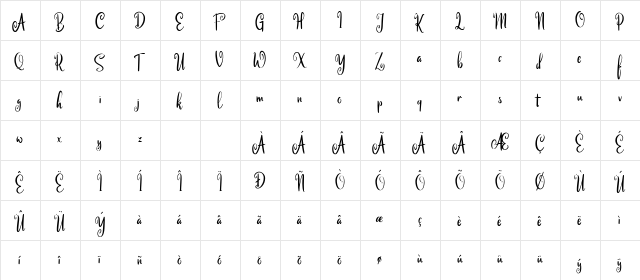 Calinastiya Demo Regular  glyph index