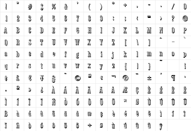 RobertBeckerShadow Regular  glyph index