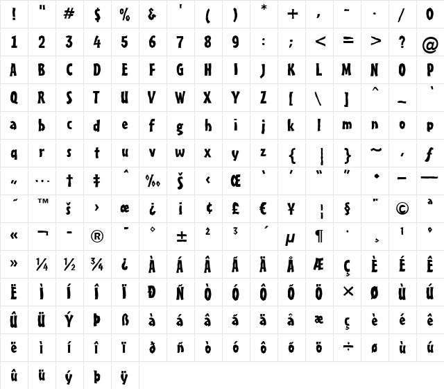 a_FrudgerBrk Regular  glyph index