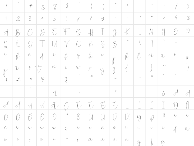 Calistin Regular  glyph index