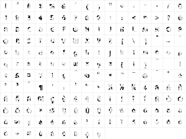 Baudot Shatter DB Normal  glyph index