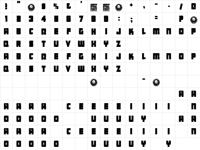 Heavy Steel Regular  glyph index